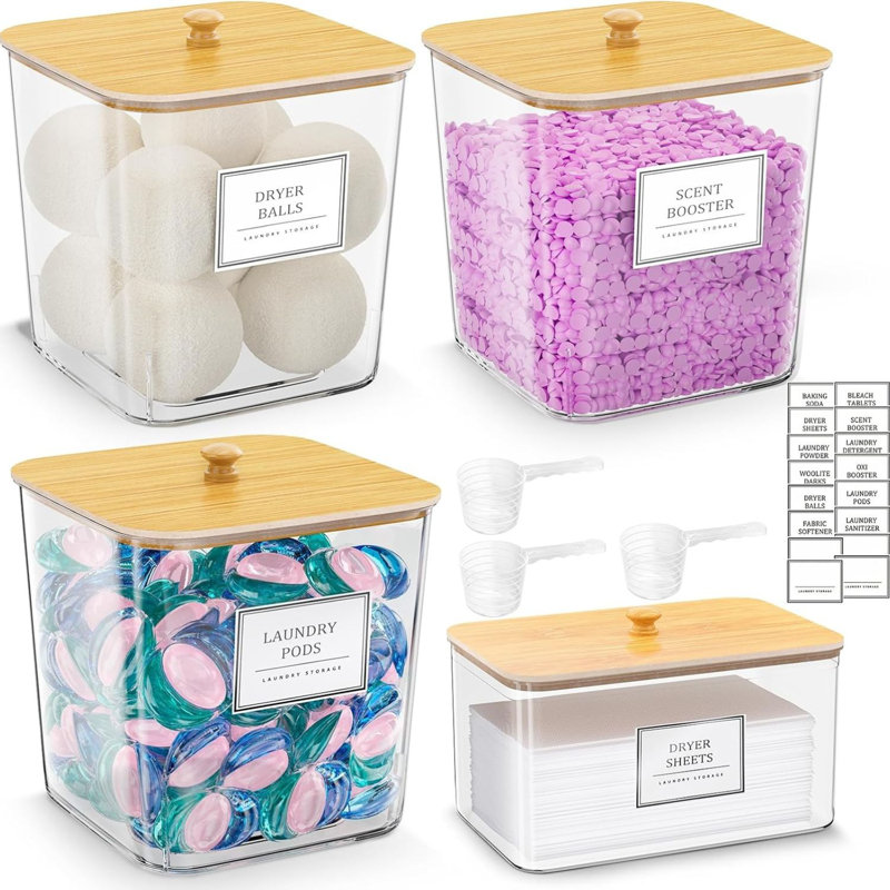 Ensemble de 4 bacs à linge en acrylique transparent avec couvercles