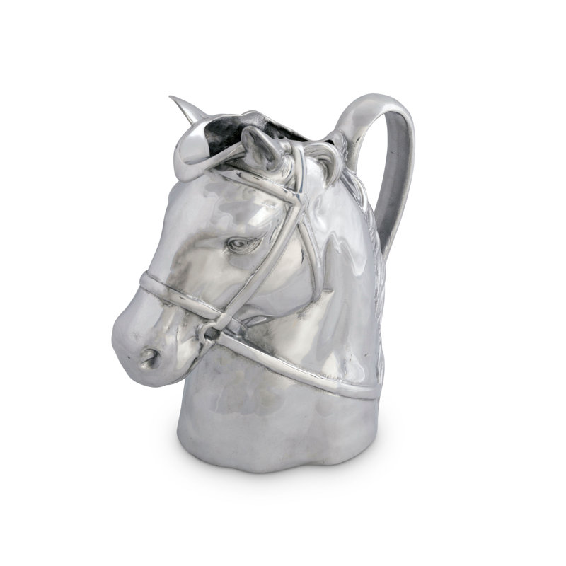 Silver Aluminum Thoroughbred Horse Head Pitcher Vase