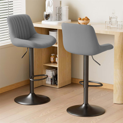 Adjustable And Comfortable Set Of Two Swivel Bar Stools With Backs, For Home Kitchens And Various Spaces