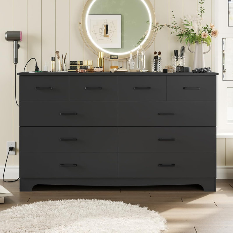 Rhineview 55.12'' W 10 - Drawer Dresser, Black