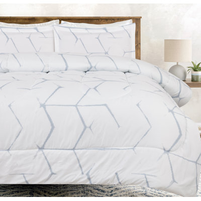3-Piece Chanasya White Gray Geometric Lines Microfiber Comforter Set