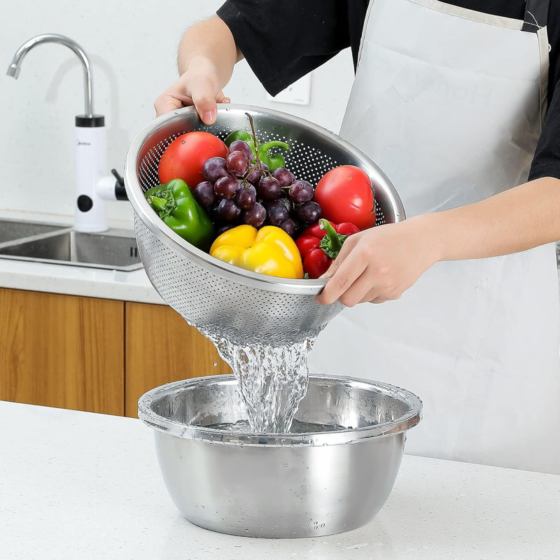 2pc 304 Stainless Steel Colander & Mixing Bowl Set