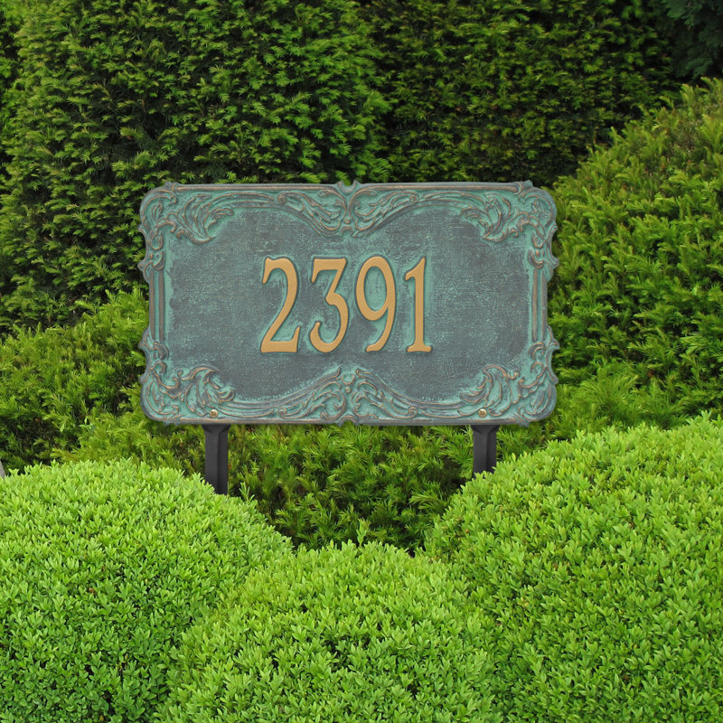Signature Series 1-Line Lawn Address Sign, Verdigris, Bronze, Yes