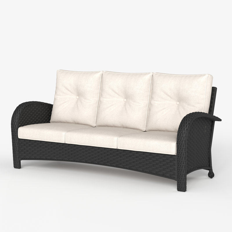 184.9cm Wide Metal Patio Sofa with Cushions, Beige, Black