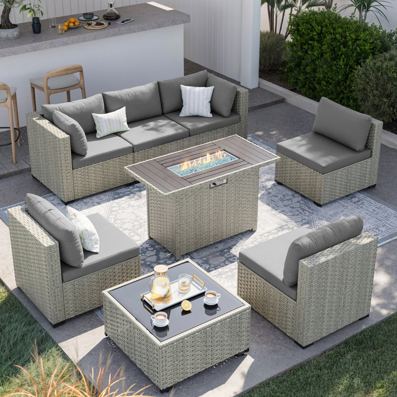 Outdoor Wicker 8-Piece Sectional Sofa Set With Comfortable Cushions, Gray