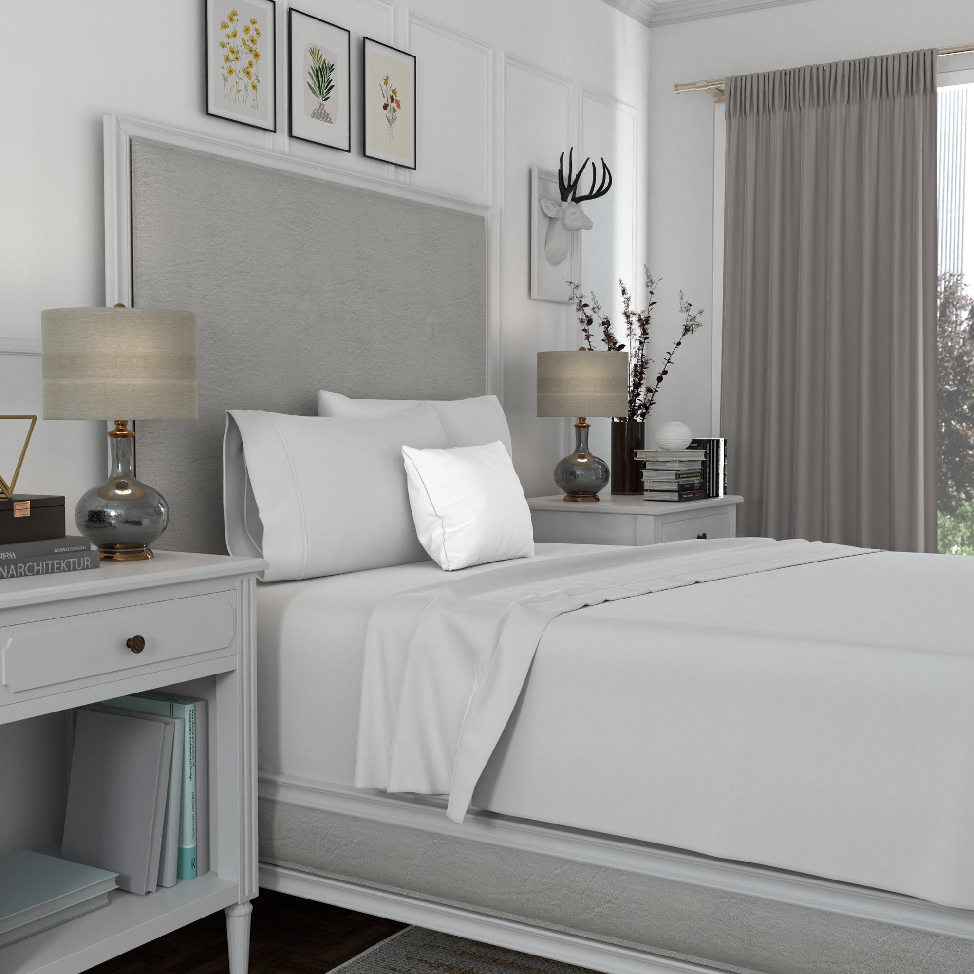 Danfield Cotton Sateen Duvet Cover Set, White, Twin / Twin XL Duvet Cover + 1 Pillow Shams