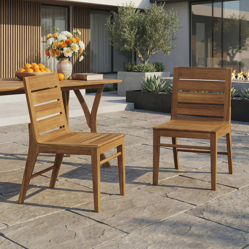 Ensemble de chaises d'extérieur en bois d'acacia (ensemble de 2)