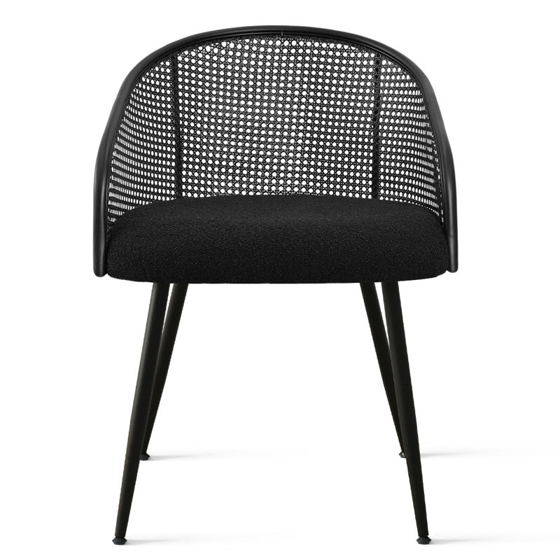 Bertwalda Set of 4 Rattan Boucle 19" Seat Height Dining Armchair, Black