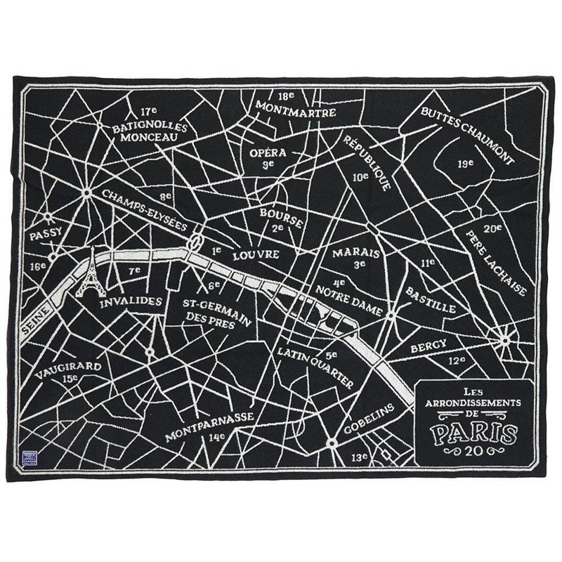 Lake and City Maps Paris Map Wool Throw