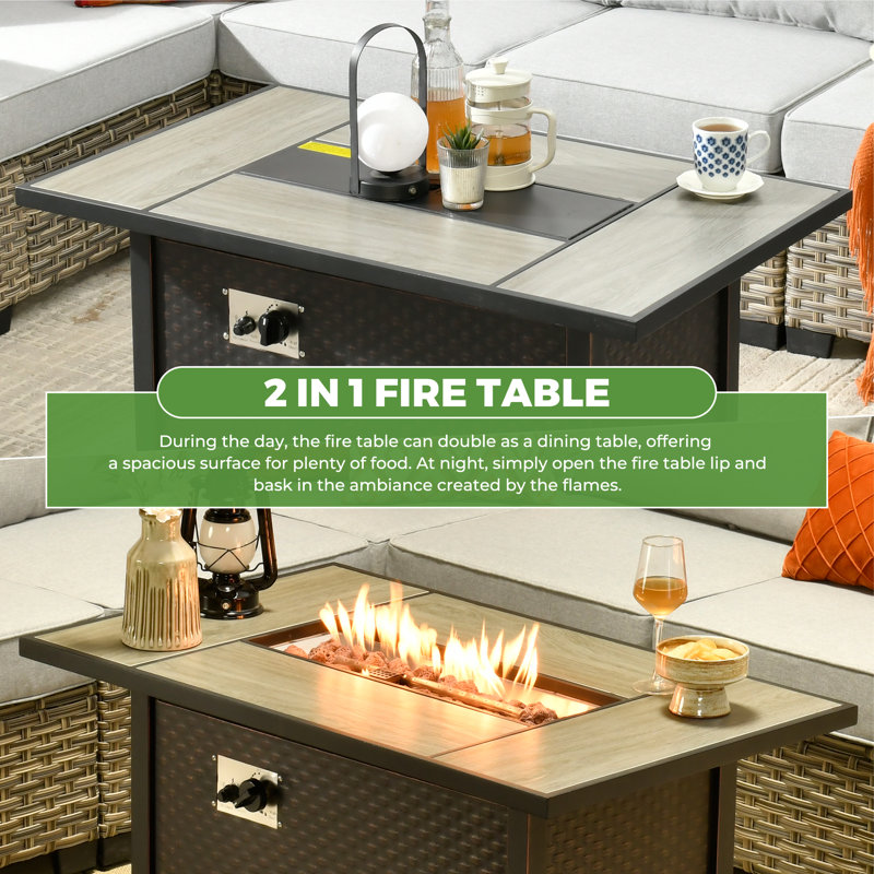 Ensemble de conversation modulaire en osier / rotin pour 7 personnes avec chaises pivotantes Baili, ensemble de conversation modulaire moderne avec coussins
