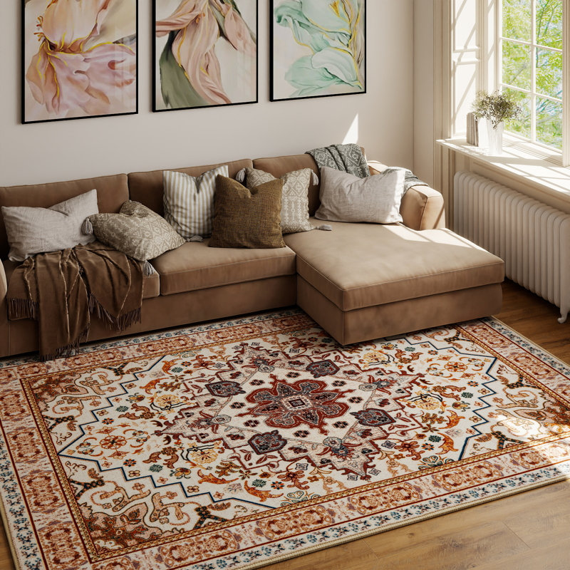 Tapis oriental rétro à poils courts antidérapant