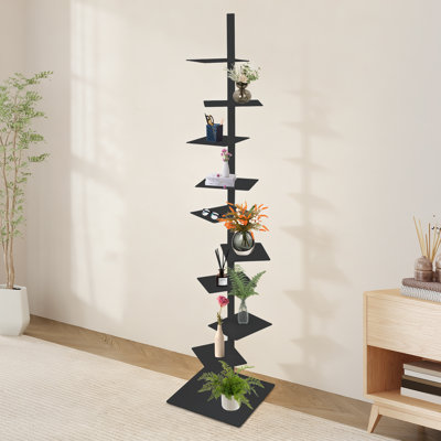 Étagère verticale à 9 niveaux, noire, pivotante, en métal, avec support pour livres, idéale pour le salon, la chambre ou le bureau.