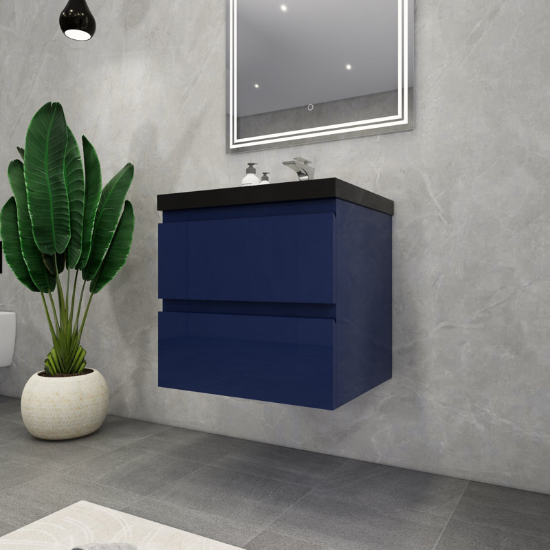 McConnico 23.5'' Single Bathroom Vanity with Acrylic Top, Glossy Blue