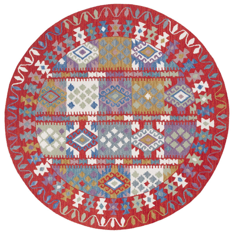 Horwich Flint 409 Area Rug In Red / Ivory, Round 7'