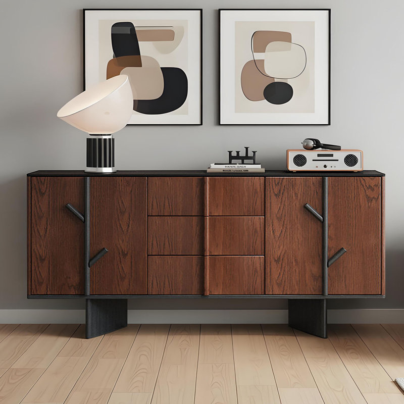 Buffet de rangement rétro en bois massif, H 32,48 po x l 78,74 po x P 15,74 po