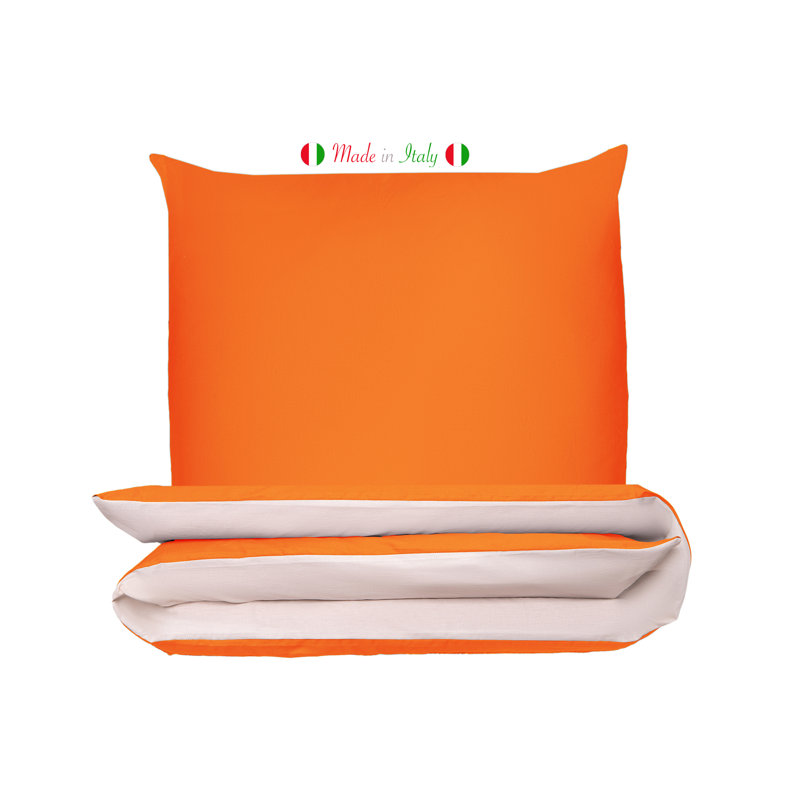 Cotton Solid Colour Duvet Cover Set with Pillowcases, Orange/Cream