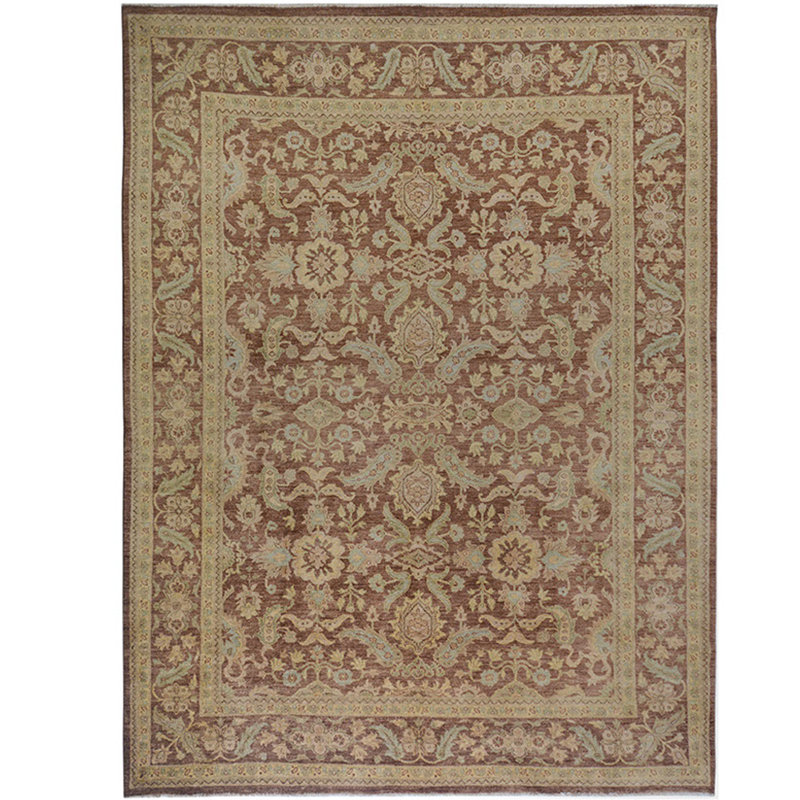 Tapis unique en laine noué à la main brun / beige 9 pi x 12 pi Lueseal