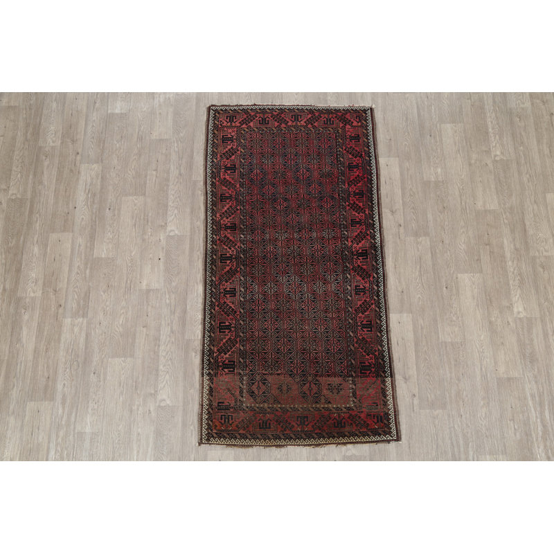 Tapis rouge / brun en laine noué à la main de conception unique 3 pi 6 po x 6 pi Sherer Balouch