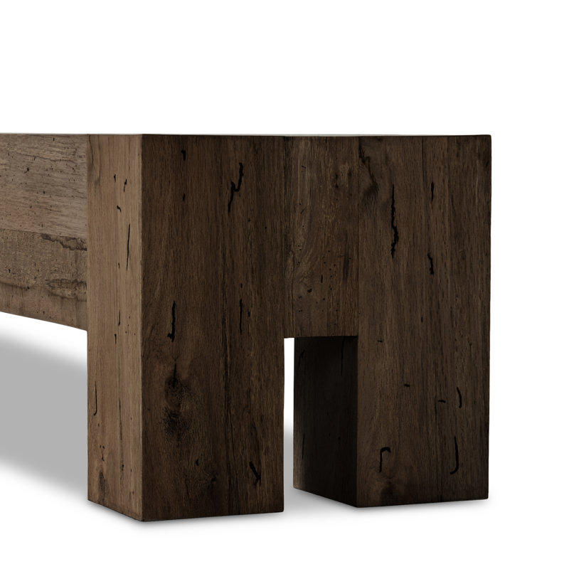 Abaso Solid Wood Dining Bench, Ebony Rustic Wormwood Oak