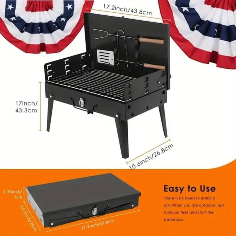 "3-Height Adjustable Grill – Windproof Portable Charcoal BBQ for Camping Tailgating Picnics"