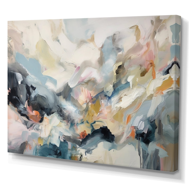 «Grey and Blue Vivid Waves Fuild I», art mural abstrait, Toile tendue, H 24 po x l 32 po x P 1 po