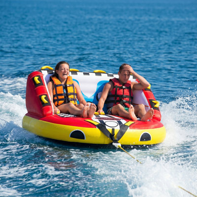 Tube de remorquage gonflable pour le bateau, tube de sports nautiques pour 1 à 2 personnes avec points de remorquage avant et arrière, housse en nylon épais robuste