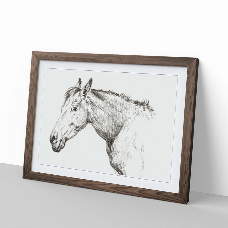 The Head of a Horse by Jean Bernard - Picture Frame Drawing Print, Walnut Framed, 36cm H x 48cm W x 2cm D