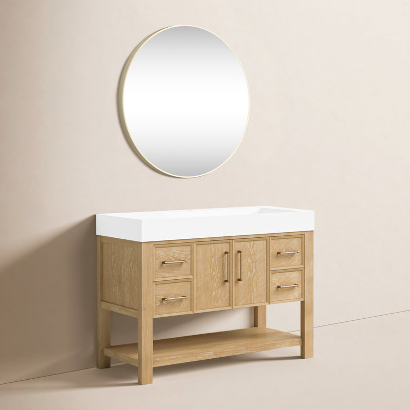 Ensemble de meuble-lavabo simple 47,4 po avec plateau en pierre reconstituée avec miroir Maho