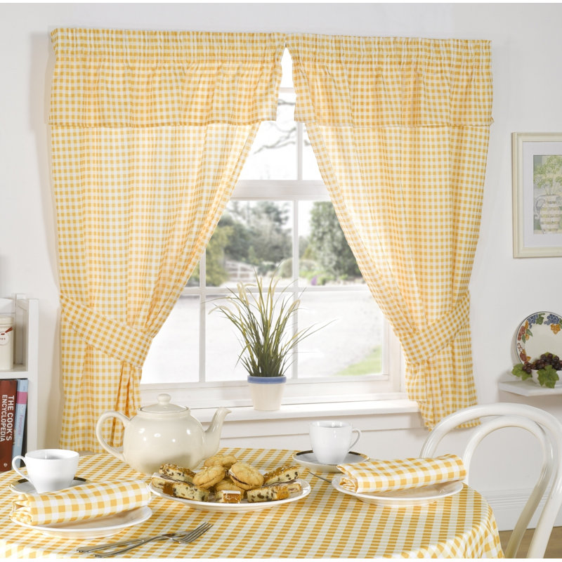 Molly Gingham Ruffled Kitchen Curtain, Width 116 x Drop 121cm, Yellow