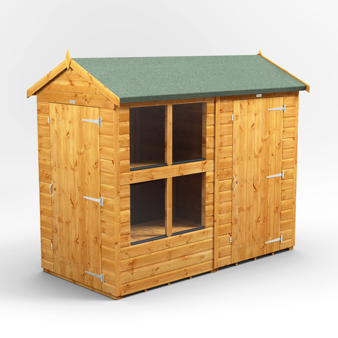 Powersheds 8 x 4ft Timber Tongue & Groove Apex Potting Shed Combi (includes 4ft Side Store)