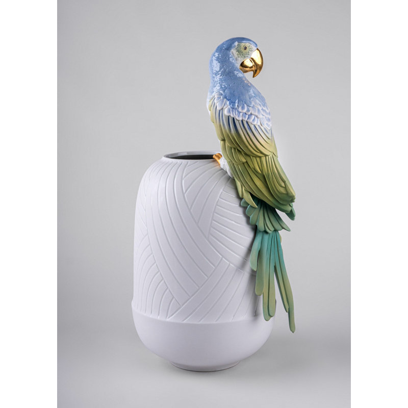 Macaw Bird Vase, Blue/Green/White