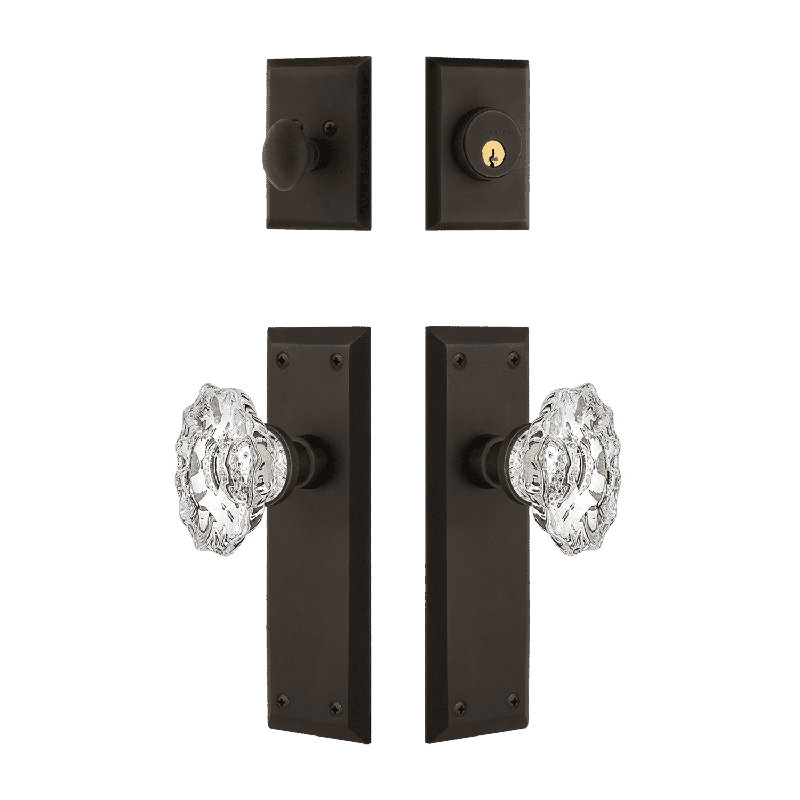 Ensemble d'entrée Nostalgic Warehouse New York avec bouton Chateau Crystal, Bronze frotté à l'huile, 2.75