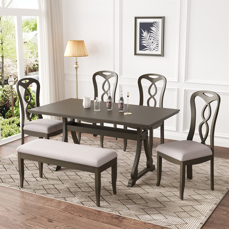Ensemble de table de salle à manger Gleda avec sièges rembourrés, Gris, 6, Gris