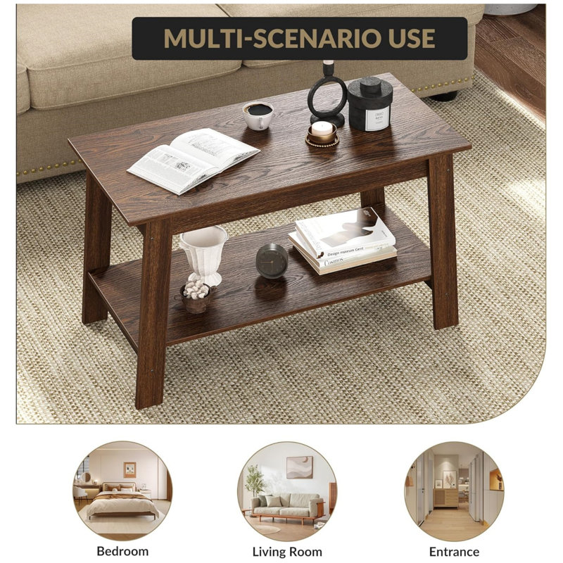 Table basse de style campagne moderne avec tablette de rangement, table de salon rectangulaire à 2 niveaux, tables de cocktail industrielles pour le bureau à domicile