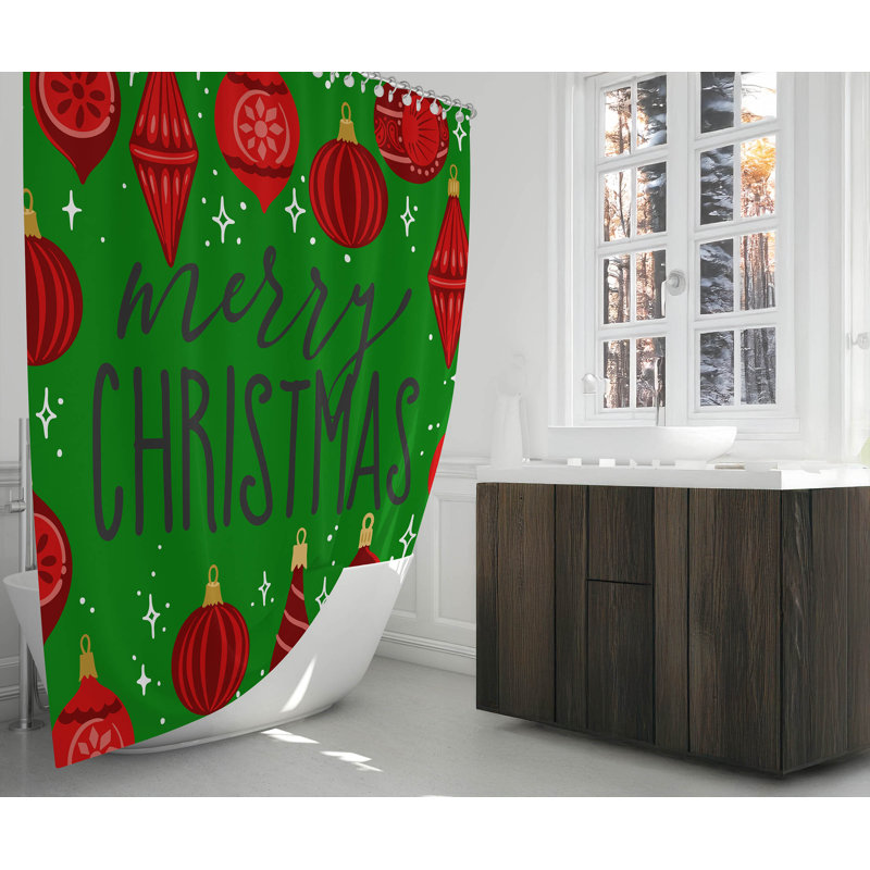 Rideau de douche ultramince Ornaments Merry Christmas, Vert