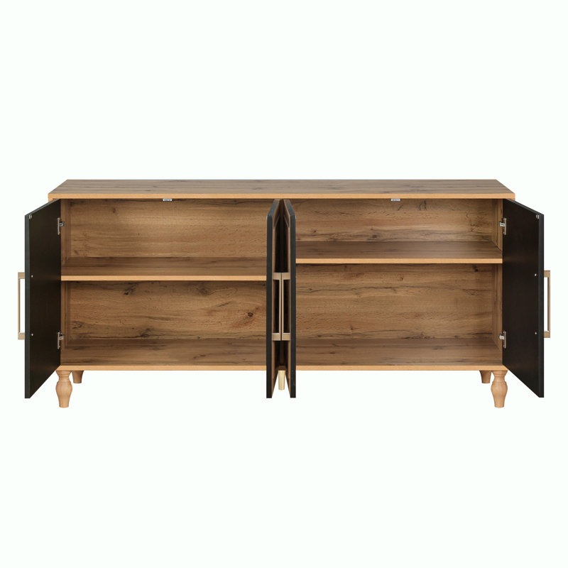 62.99"Long Farmhouse Storage Wood Console Table with 4 Door,Adjustable Shelf, Natural