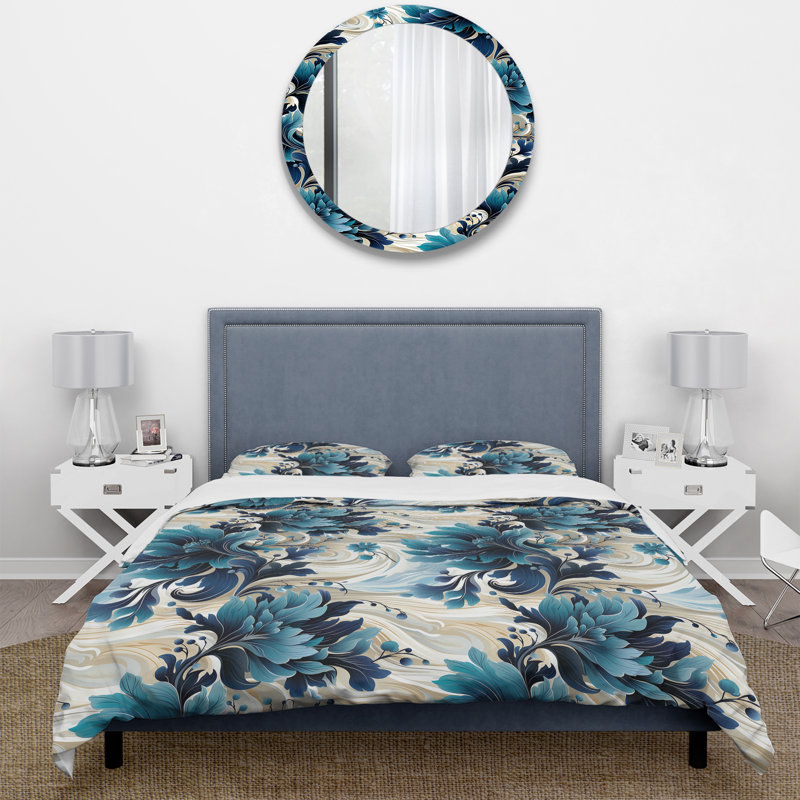 Ensemble de housse de couette Cottage Maritime Blues Nautical Flower Pattern