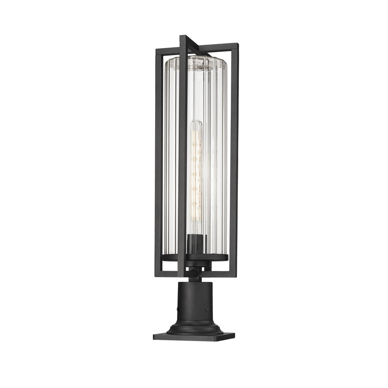 Aura 27.75" Black Aluminum Outdoor Pier Light with Ribbed Glass