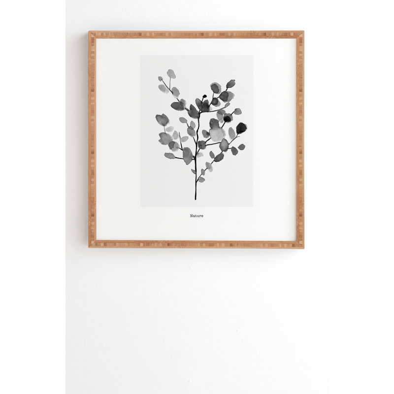 «Watercolor Leaves» par Summer Sun Home Art - impression, Armature en bambou, H 12 po x l 12 po x P 2 po, Pas de tapis