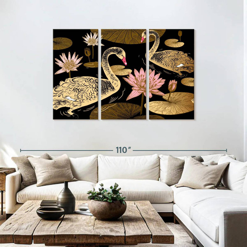 Brampt Swans Amid Water Lilies, 48" H x 74" W