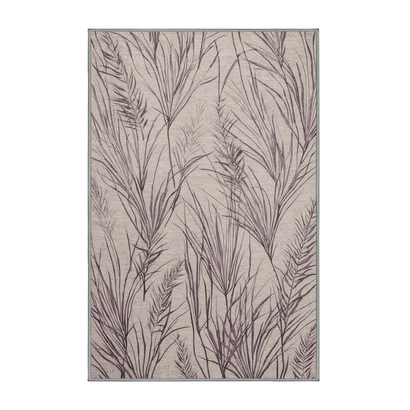 Tapis gris botanique lavable à la machine, Rectangle 3 pi x 5 pi