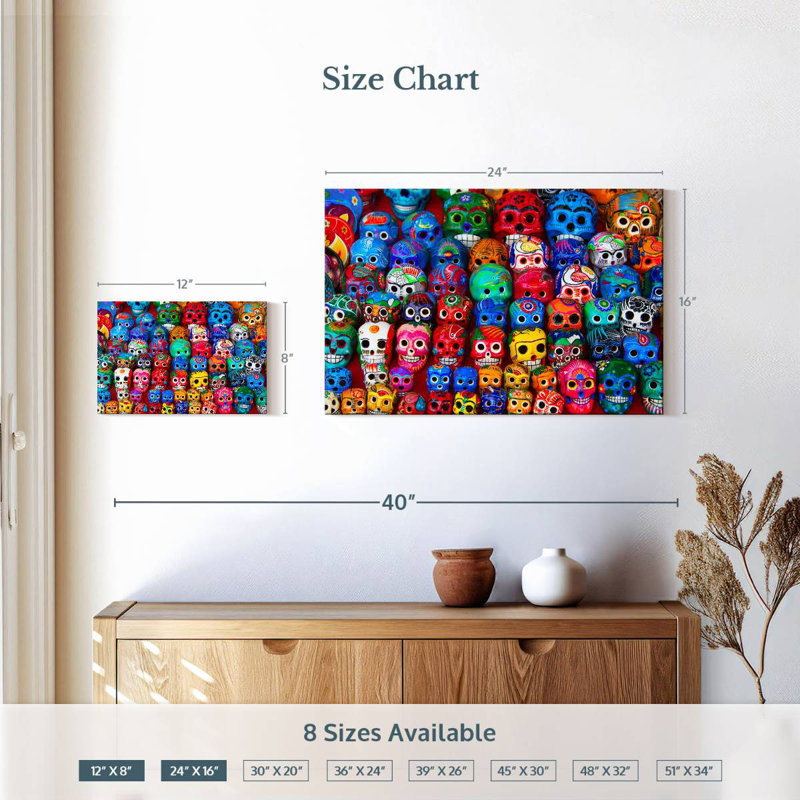 Crânes mexicains colorés Kerner, H 16 po x l 24 po