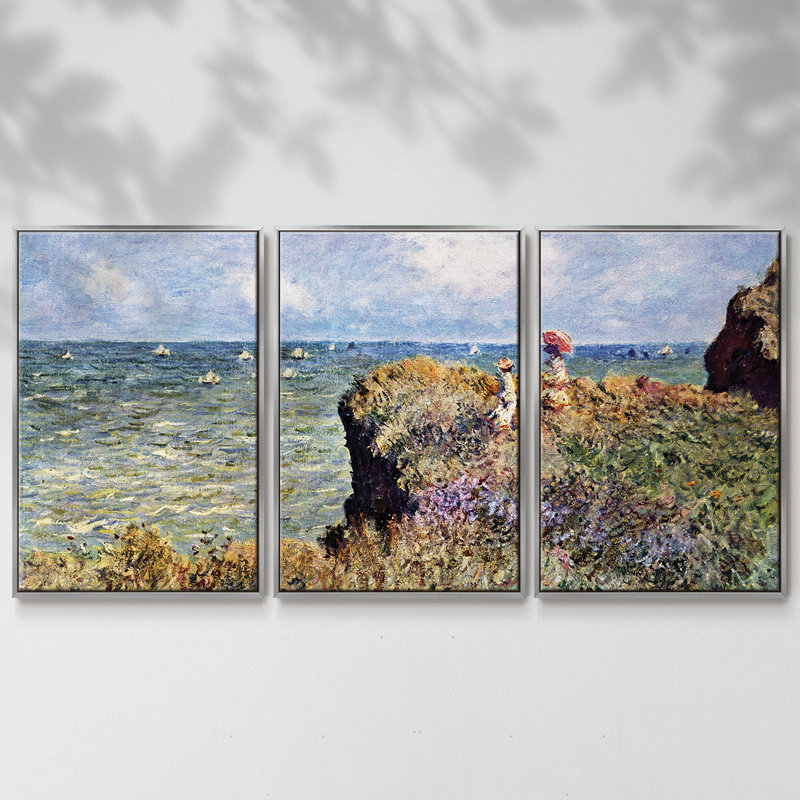 Marche sur les falaises par Monet - Toile encadrée multi-pièces, Argent, H 40 po x l 78 po x P 2 po