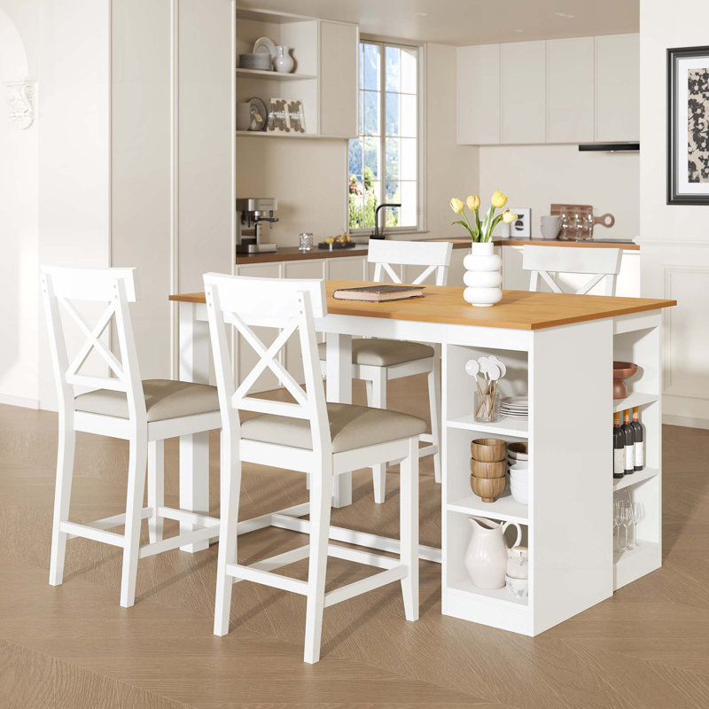 5 - Piece Counter Height Dining Set, Natural/White, Beige