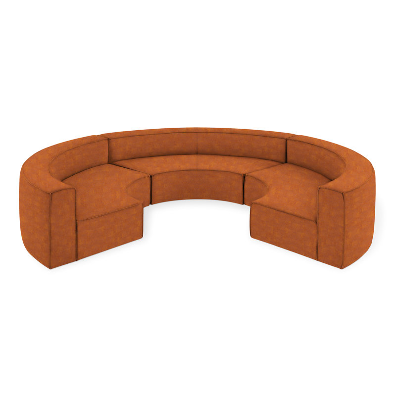 Mix Modular Upholstered U-Shaped Sectional Reversible, Vegan AppleSkin Leather Cognac 