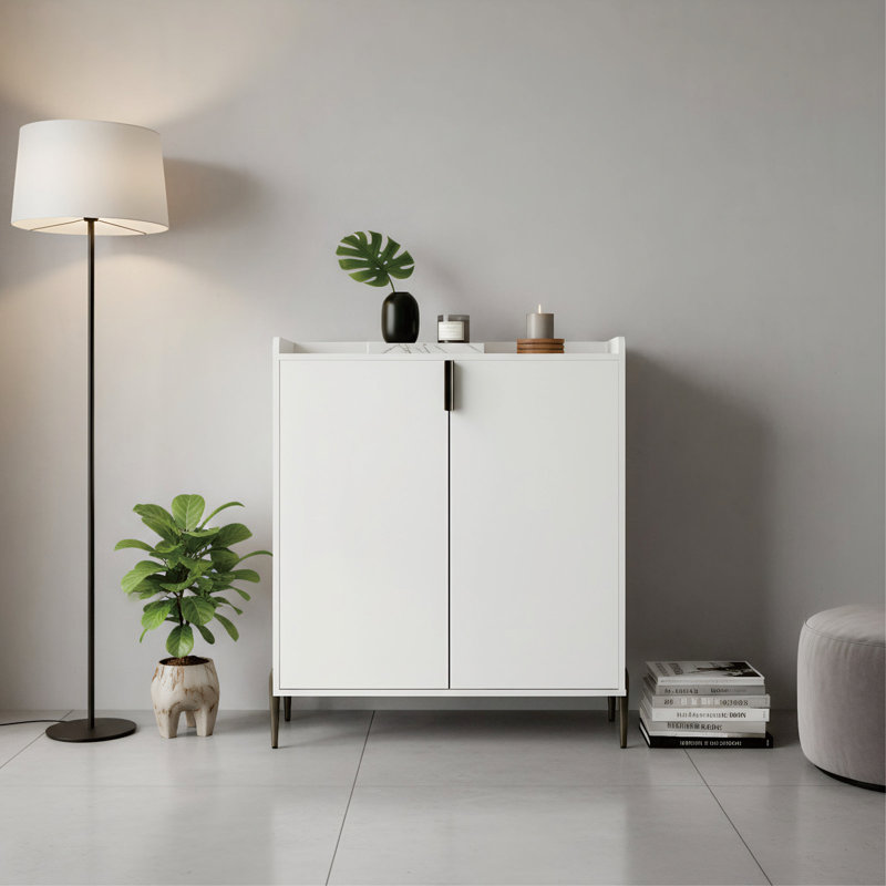 Modern Bar Cabinet With Wine Rack,Kitchen Buffet Sideboard With 2 Doors And Adjustable Shelf, White