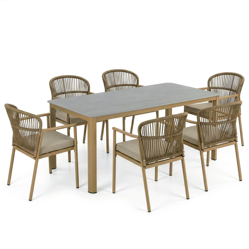 Ensemble repas 6 places Bina Brown, Coussin brun / structure brune