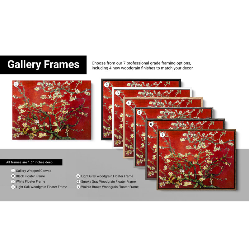 'Red Blossoming Almond Tree' by Vincent van Gogh, Red Botanical Tree Fine Art Gallery Canvas Print, 24" H x 32" W