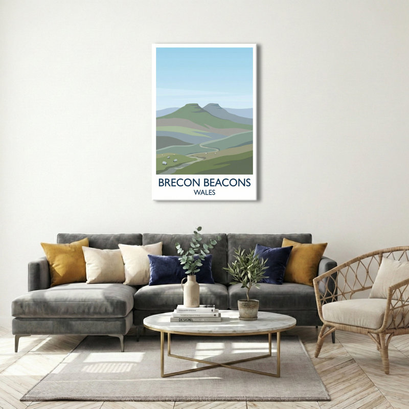 Brecon Beacons, Wales - Romantic Travel Poster Of Rolling Hills, Peaks And Winding Trails. Giclee Print On Wrapped Canvas. Wall Art, Home Decor - Regions & Scenic Areas, Wales - Wrapped Canvas Print