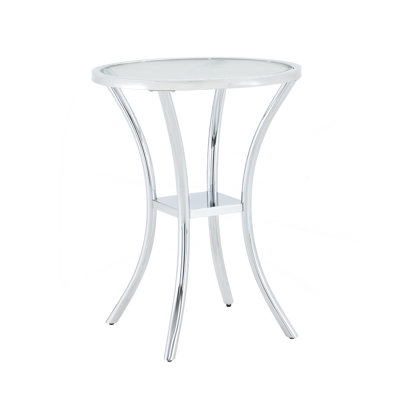 Stainless Steel Wrapped Tempered Glass Top Bar Table with Chrome Plated Base - Double Tier Storage for Dining Room Negotiation Room Office Bar Cafe (1 Table)